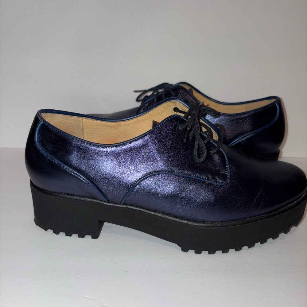 Black Leather Flats with Chunky Sole